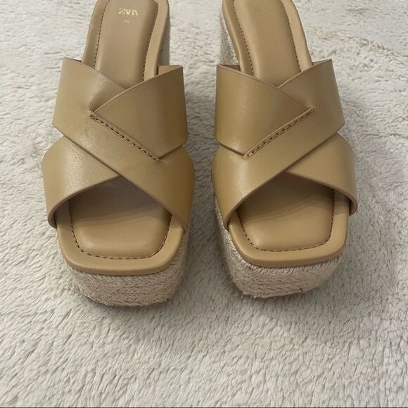 ZARA Heeled Leather Platform Wedges Size 36 (6) - Picture 5 of 13